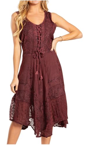 Image of Sakkas Magdilena Stonewashed Corset Front Embroidered Dress