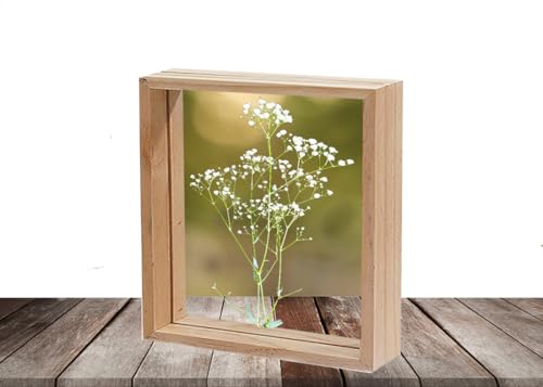 Image of Desi Rang Wooden Frame for Wall Decor Table top Hanging Any Green or dry plant Leaf Picture Photo DIY Gift Home decoration (Natural,Sqr,7x7 inch,with White Flower)