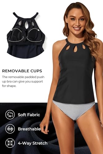 Image of Tempt Me High Neck Tankini Top Backless Bathing Suit for Women Key Hole Swimsuit Swim Top Only