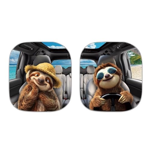Image of Sloth Car Windshield Sun Shade Foldable 2-Piece Car Windshield Sunshades Window Shades Cover Sun Visor Shield for Most Sedan Truck SUV Auto Interior Protector
