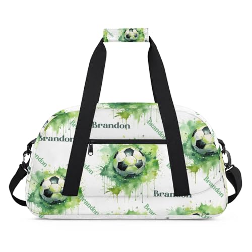 Personalized Duffle-Bag for-Girls-Boys Customized Sports-Bag Carry-On-Bag Gym-Travel-Bag Football-Bag Gymnastics-Bag Green Football Brandon