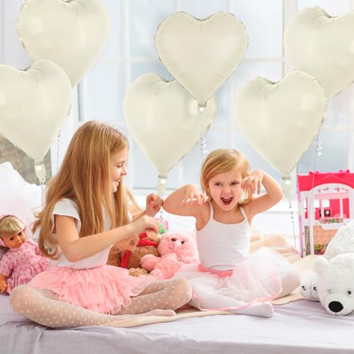 Image of 12 Pcs Cream Heart Balloons,18 Inch Heart Foil Balloons Love Balloon Valentine Balloon for Birthday Party Wedding Engagement Party Baby Shower Valentine Day Decorations