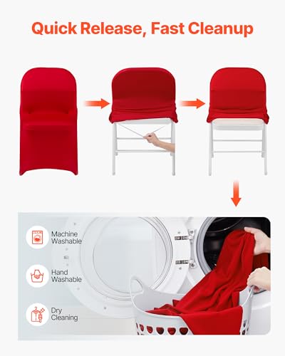 Image of VEVOR Chair Covers, Polyester Spandex Chair Cover, Stretch Slipcovers for Wedding Party Dining Banquet Flat-Front Chair Covers (Red-c, 50PCS)