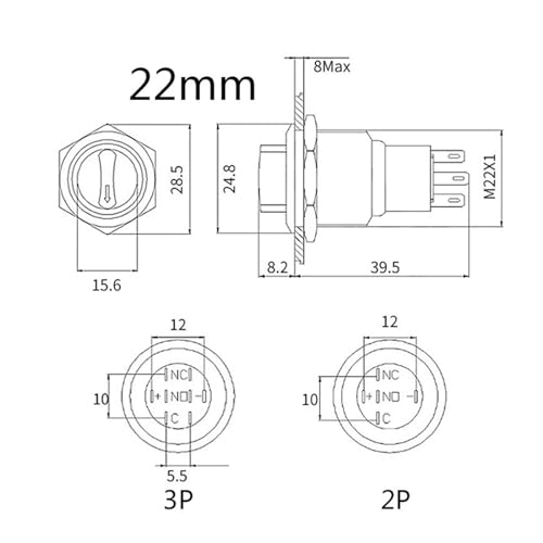 Interrupteur rotatif étanche DPDT à impulsion avec éclairage LED bleu 12V