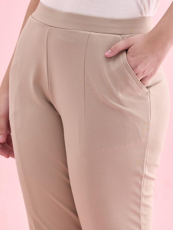 Image of GO COLORS Viscose Stretch Blend Ponte Pants Full Length for Women| Breathable, Mid Rise