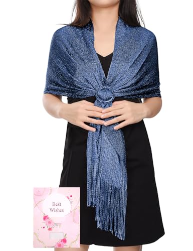 Voqeen Damen Funkelnde Tücher Metallische Wickel Mit kostenloser Schalschnalle Elegante Schal Stola Mit Fransen für Abendparty kleider Brautkleider...