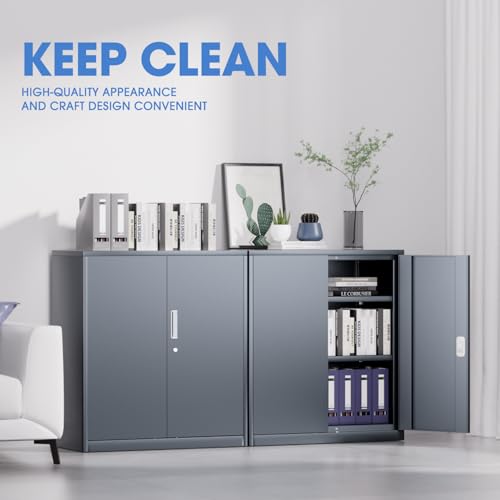 Image of DNA Motoring Metal Storage Cabinet, 36'' Locking Cabinet with 2 Doors and 2 Adjustable Shelves, Metal Cabinet Heavy Duty Utility Cabinet for Garage,Office,Home,Gym, Gray, TOOLS-00631-GY-GY