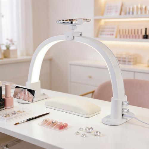 Half Moon Light for Desk 18.5 Arch Nail Tech Table Lamp with Phone Holder