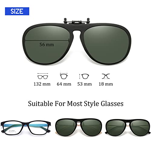Image of Polarized Clip on Sunglasses Unisex Over Prescription Glasses Flip Up TR90 Frame (Dark Green Lens)