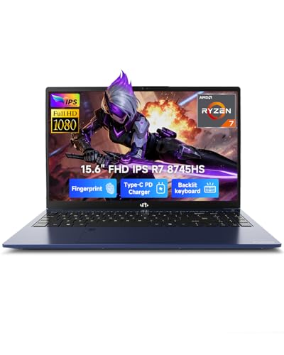 NIMO 15.6" IPS FHD-Gaming-Laptop, AMD Ryzen 7 8745HS 64GB DDR5 RAM 1TB SSD (Beat R9 6900HX, up to 4.9GHz) Radeon 780M GPU Business Computer with 100W Type-C Backlit Keyboard, Fingerprint USB-C 4.0