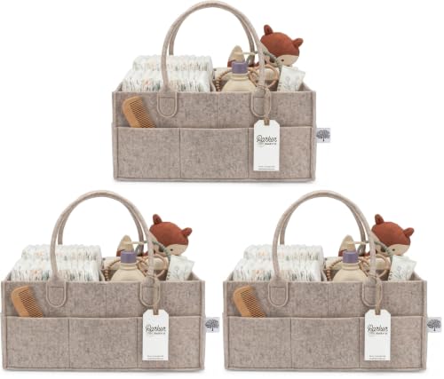 Image of Parker Baby Co. Diaper Caddy - Nursery Storage Bin and Car Organizer for Diapers and Baby Wipes - Oatmeal, Large (Pack of 3)