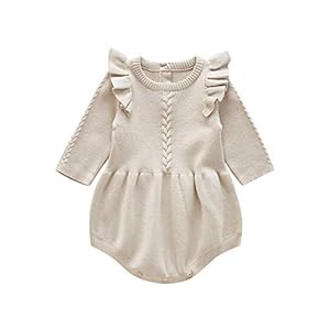 IMEKIS Newborn Baby Girls Sweater Romper Knit Fall Outfit Ruffles Long Sleeve Knitted Bodysuit Winter Clothes for Photo…