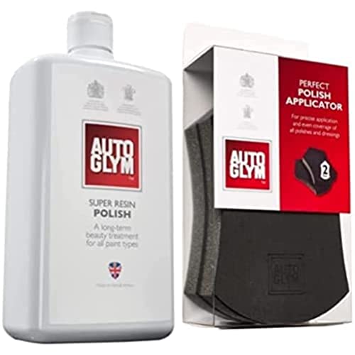 Autoglym Super Resin Polish - élimine Les éraflures et Les Rayures, Protection Semblable à la Cire pour la Peinture des Voitures - 1L & AG 100006 Perfect Polish Applicator Pads, 2 Pièces