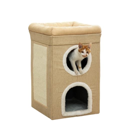 Amecke猫ベッド ペットベッド 犬小屋 猫ベッド 三階建て 冬 ハウス 暖かい 小型犬 ふわふわ 室内 防寒 防風 ペット用品 柔らかい 省スペース (E)