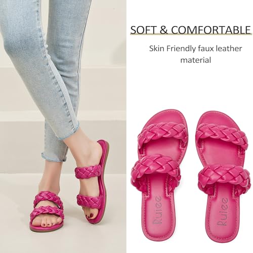 Image of Ruiee Wide Width Flat Sandals for Women. | Wide Width Sandals, X-Wide Feet Slides, Summer Braided Flat Slides, Versatile, Fashion Comfort