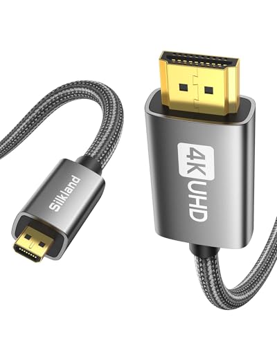 Silkland Micro HDMI auf HDMI Kabel 2M, 4K@60Hz, Ethernet, 3D, HDR und ARC, Micro HDMI Kabel Kompatibel mit GoPro Hero 9/8/7/6/5, Raspberry Pi 5/4, Sony Kamera A6300 A6400(Nicht Mini HDMI)