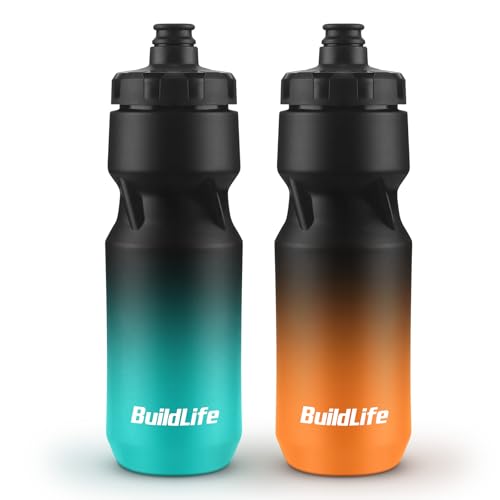 Amazon BuildLife 2 Pack Sports Water Bottle, 710ML Squeeze Water Bottle, Biking Water Bottles, BPA Free & Leakproof Cycling Bottles for Hiking, Outdoor Sports Dishwasher Safe (BlackBlue+BlackOrange) #ad
