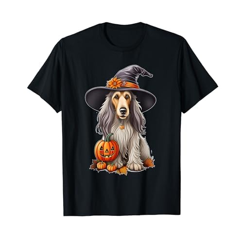 Gruseliger Afghanischer Hund Hexe Kürbis Ästhetisches Halloween T-Shirt