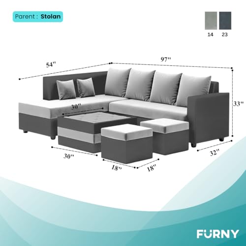 Image of CASASTYLE Stylify 8 Seater Fabric LHS L Shape Sofa Set with 1 Centre Table & 2 Ottoman (Light Grey-Dark Grey) 8 Person Seating with Premium Velvet Finish | Ideal for Living Room