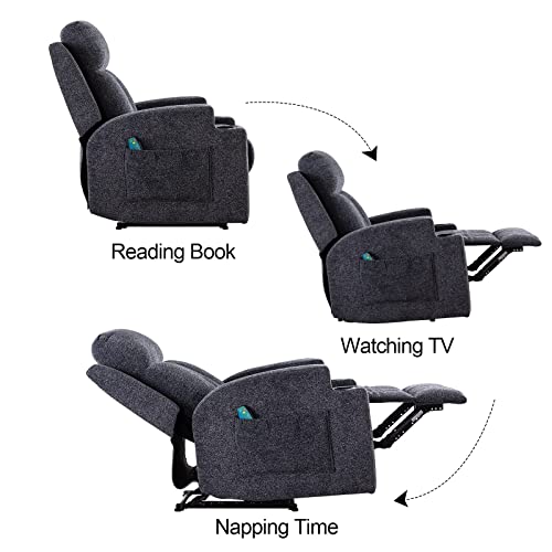 Anj Home Manual Massage Recliner Chairs With Heat For Living Room, Overstuffed Breathable Fabric Reclining Chair With Side Pockets And Cup Holders, Single Sofa Home Theater Seating, Dark Grey #TOP6