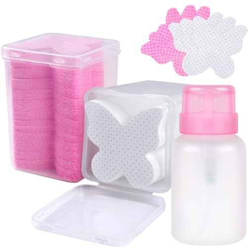 400pcs Nail Cotton Pads 1 Pull-Off Pump-Style Bottle Suitable for Nail Care Wipes Nail Cleaning Pads Mascara Extension Glue Cleaning Wipes and Nail Care Product Sets (White and Pink(400 Pcs))