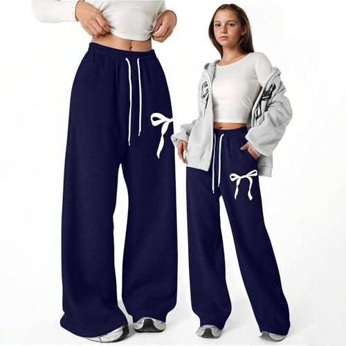 Girls Bowknot Baggy Sweatpants Cute Lightweight Straight Leg Joggers Graphic Comfy Athletic Track Pants with Pockets2