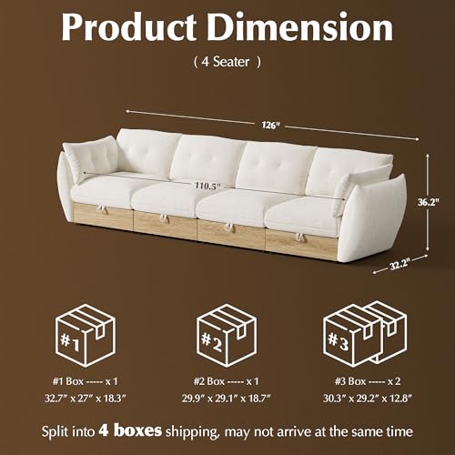 Image of 134 inch 4-Seater Cloud Couch Sectional Modular Sofa with Storage, Modular Deep Seat Couch Oversized Sofa with Ottoman, Armrest Pillow, Easy Assembly for Living Room, Apartment, Office, Ivory