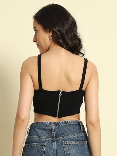 Image of Trend Arrest.ed Women's Stretchable Corset Style Crop Top | Square Neck Sleeveless Zipper Back Body-Hugging Fit | Casual
