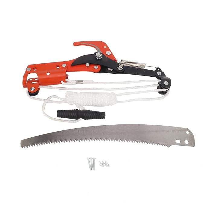 Image of VELTRIX 2-Way Long Reach Tree Pruner & Trimmer Head, 350mm Pruning Saw with Garden Shear, Branch Cutter, Fruit Picker & Harvester Tool with 2.5m Rope Line, Without Pole