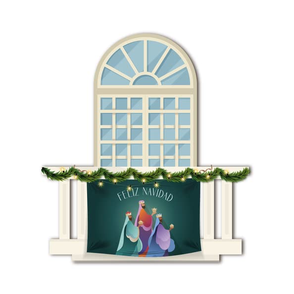 Porras Estampación & Banderas | Balconera Feliz Navidad | Los Reyes Magos | Decora la Navidad y celebra Las Fiestas | Repostero de Navidad…
