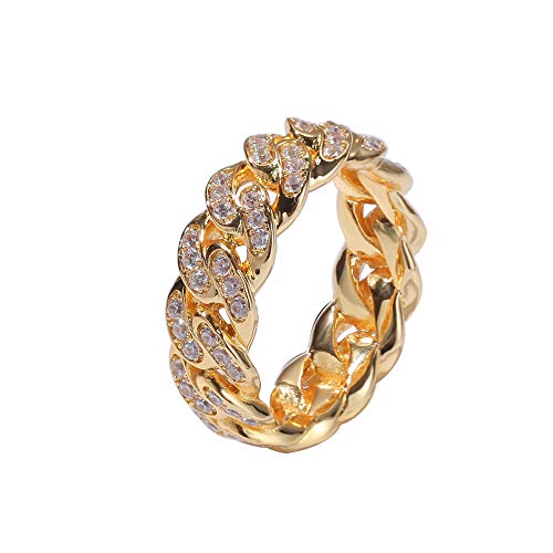 Moca Jewelry - Anillo de cadena de eslabones cubanos de moda chapado en oro de 18 quilates con diamantes de imitación de circonita cúbica para hombres y mujeres Cover