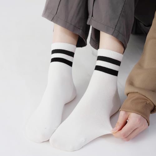 Image of SISOSOCK Quarter Crew Cotton Socks for Women Striped Athletic Casual Breathable Socks 10 Pairs with Gifts Box
