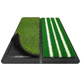 Golf Style ゴルフマット ゴルフ マット 2WAY カスタマイズ可能 折りたたみ 持ち運び ゴムマット 土台が重いから動かない 素振り 軌道確認 ドライバー アイアン スイング 練習用 40×50cm Cセット GS-rub40set (本格双芝+短芝3本白線)
