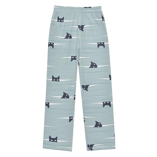 Boys' Pants Cat and Stripes Long Bottoms Jogger Pants Elastic Waist Trousers with Pockets S-XL