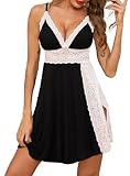 Materiale squisito: 95% Modal, 5% Spandex. La sexy camicia da notte corta da donna è realizzata in pizzo e modal di alta qualità, è liscia, elastica e leggera, molto comoda da indossare di notte. Morbida e traspirante, affascinante e sexy, offre un'esperienza di indossamento confortevole.