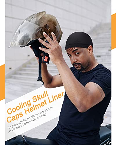 9 Pcs Cooling Skull Cap Camo Liner Sweat Wicking Cap Lightweight Cycling Cap Running Head Cap For Men Women (Black) #TOP4