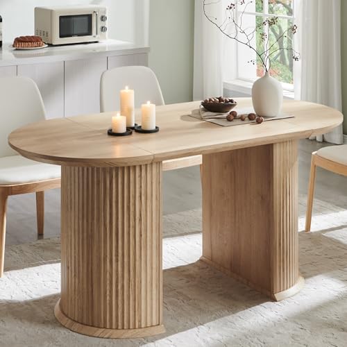 T4TREAM 63" Fluted Oval Dining Table for 4-6, Mid-Century Modern