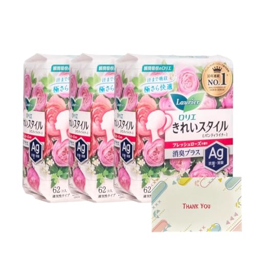 花王 ロリエ きれいスタイル消臭プラス フレッシュローズ 62個入 3個セット パンティーライナー +Kunutonnオリジナルロゴ入りeおまけ付