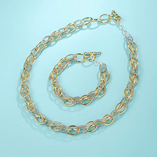 UNY JEWEL Luxury Fusion Twisted Cable Link Chain Bracelet for Women Shinny Designer Dupes Statement Jewelry Two Tone Gold Wire Link3