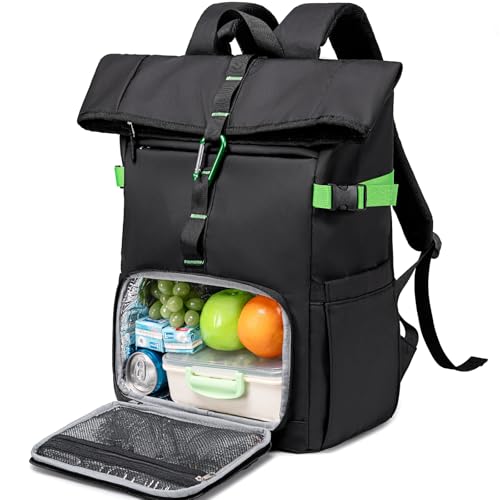 LOIDOU Laptop Backpack with Lunch Box Compartment for Men Women, 15.6 Inch TSA Large Work Backpack Lunch Bag, Water Resistant Expandable Rolltop Backpacks Gifts for Commute, Office, College, Black