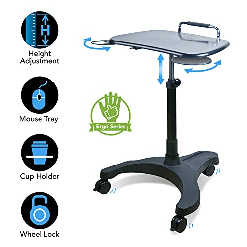 Eho Mobile Laptop Standing Desk Carts On Wheels, Pneumatic, Height Adjustable Rolling Stand, Sit To Stand Computer Cart, Classics Xl Workstation For Home, Office, Medical And School Classroom #TOP6