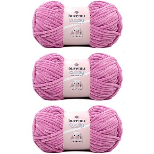 Image of Cuddly Velvet Chenille Yarn, Super Soft Fluffy Bulky for Knitting Crocheting Blanket Amigurumi, Durable for Shedding, 100 Gram (3.53 Ounces) 109 Yards (100 Meters) (Charm Pink) (3 Skeins)