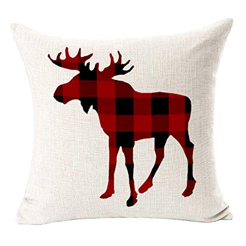 Andreannie Pack Of 4 Retro Vintage Black Red Buffalo Plaid Dear Moose Elk Bear Christmas Winter Cotton Linen Throw Pillowcase Personalized Cushion Cove Decorative Pillow Square 18 X 18 Inches¡­ #TOP2