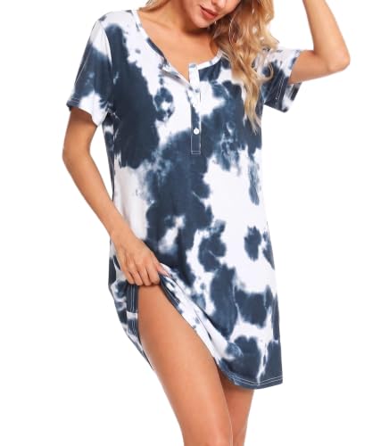 Image of ENJOYNIGHT Women Cotton Nightgown Tie Dye Nightshirt Nursing Sleepshirt
