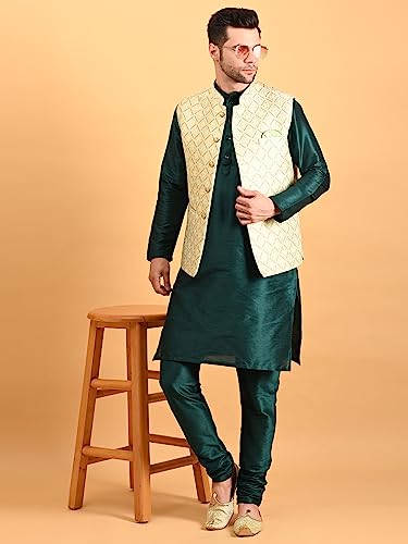 Image of Uri and MacKenzie Men's Silk Blend Kurta Pajama with Designer Ethnic Nehru Jacket /Modi Jacket