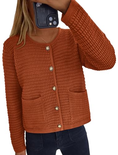 PRETTYGARDEN Women Knit Cardigan Sweaters Fall Fashion Long Sleeve Open Front Button Down Trendy Casual Jacket Winter Clothes