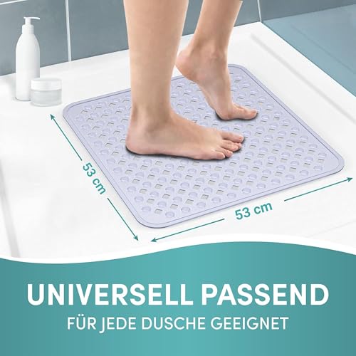 Foto von Engelbach® Duschmatte rutschfest 53x53cm inkl. 2 Haken - Antibakteriell & BPA-frei - Duscheinlage, Antirutschmatte - Waschmaschinen geeignet und schimmelresistent