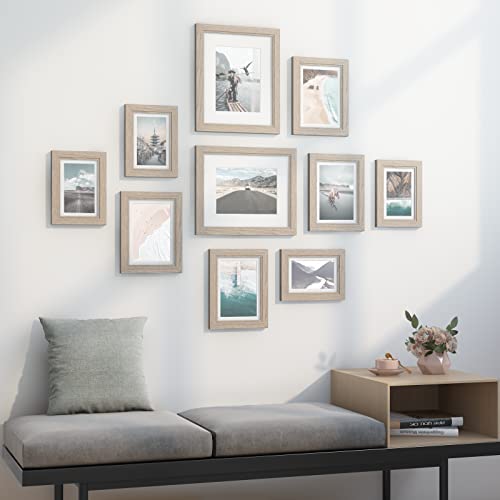Povrgive Picture Frames Set Of 10 Wood Grain, Bulk Mdf Frames For 8X10, 5X7, 4X6 Photos Real Glass For Wall Or Tabletop #TOP5