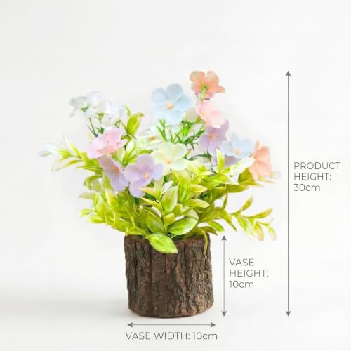 Image of Dekorly Artificial Multicolor Jasmine Flower with Real Wooden Pot (22CM) | Lifelike Faux Floral Arrangement for Home, Office & Table Decor (Jasmin Flower)