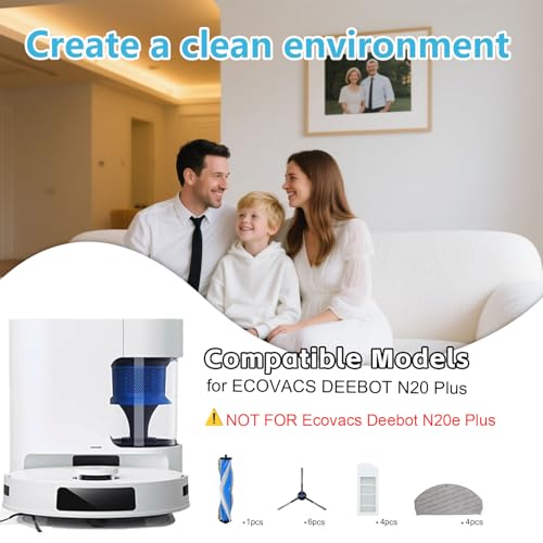 Image of Accessories for ECOVACS DEEBOT N20 Plus, N20 Pro Plus, for Yeedi C12 Pro Plus, C12 Vacuum Cleaner, 1 Main Brush, 4 Filters, 4 Mop Pads, 6 Side Brushes, N20 Plus Replacement Part Kit Attachment